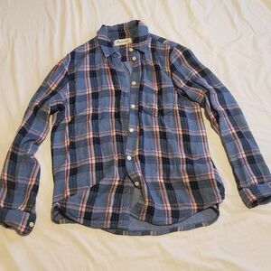 Madewell Blue Black Pink Soft Women's Flannel Button Down Shirt Top Blouse XS